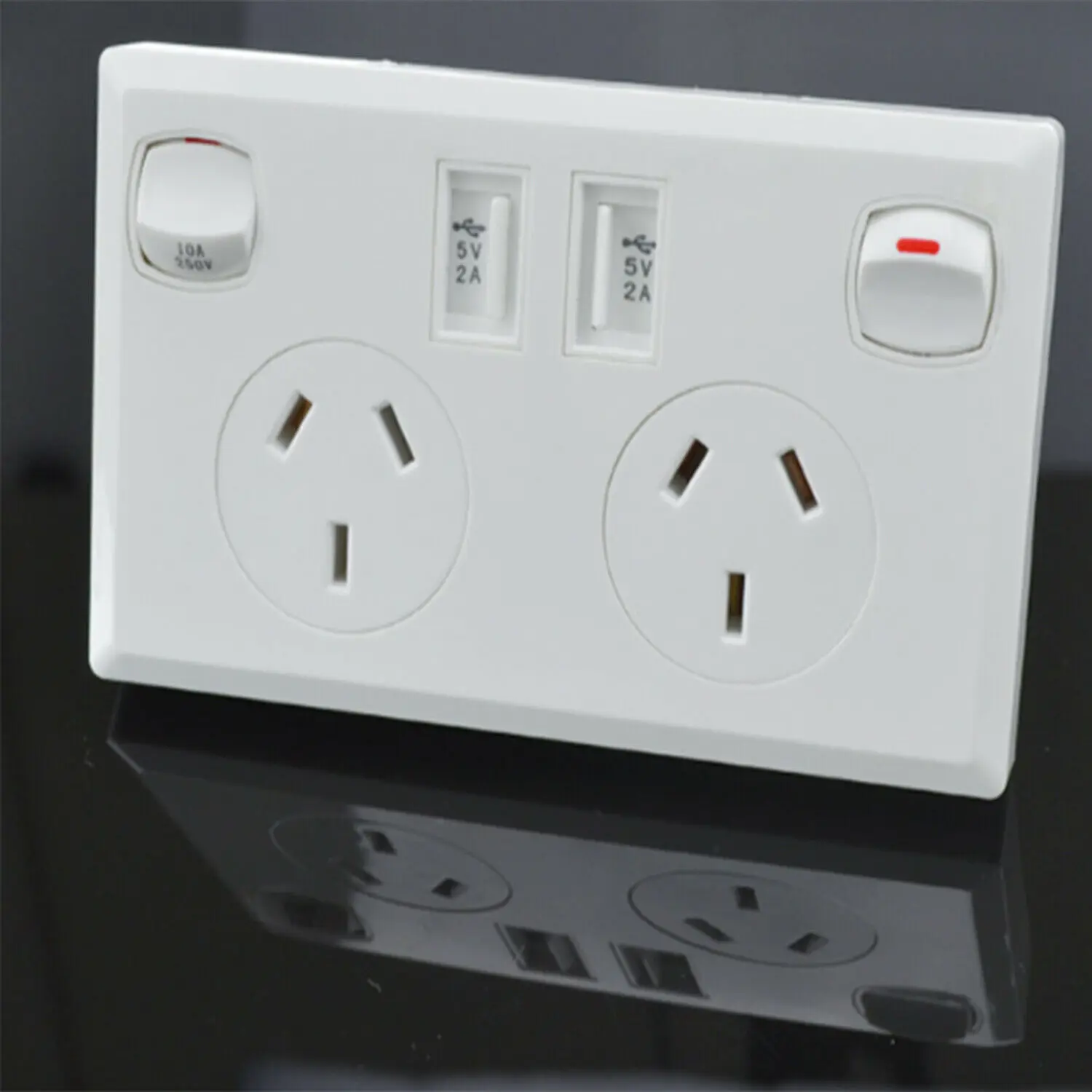 Настенная розетка с двойным выключателем питания 10 А штекер AU двумя USB-портами |