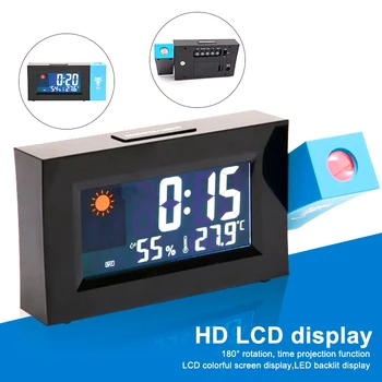 

LED Digital Projection Alarm Clock HD LCD Color Display Rotatable Temperature Snooze Backlight Projector Desk Table Led Clock