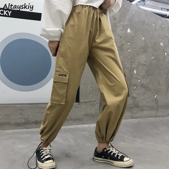 

Pants Women Full Length Cargo Trousers Womens Elastic High-waist Unisex Bundle Street Style Casual Oversize Females Boyfriend