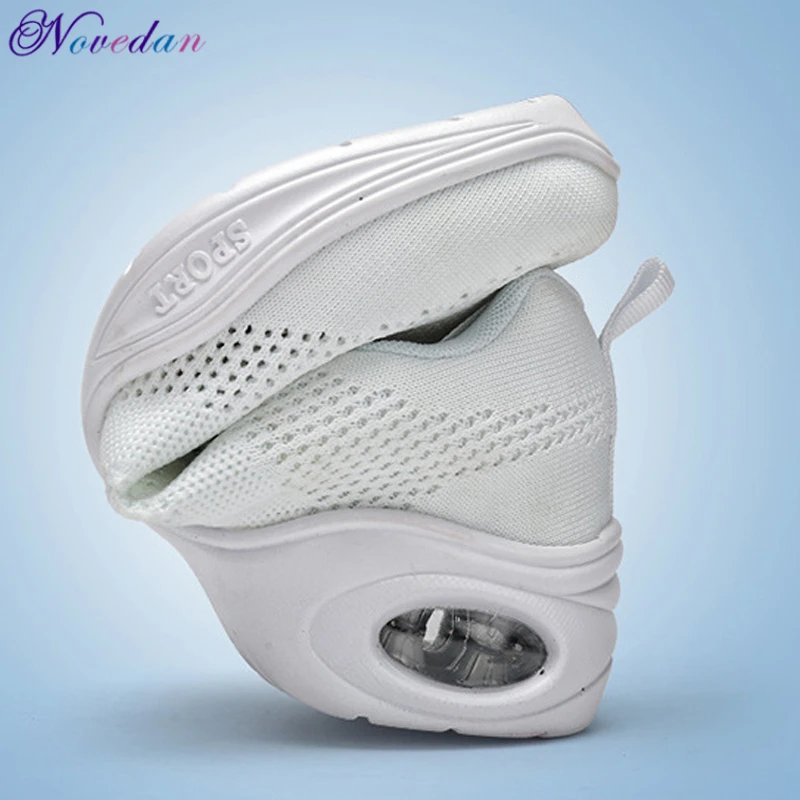 Women's Breathable Air Mesh Square Dance Shoes Jazz Shoes Girls Red White Black Air Cushion Soft Bottom Dance Sneakers 2
