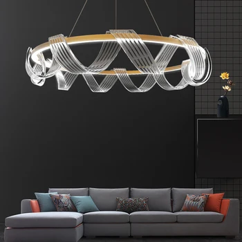 

Modern Luxury Lustre Gold Circular Ribbon Chandelier Lighting led Living Room Bedroom Light Nordic Creative Individual Luminaire