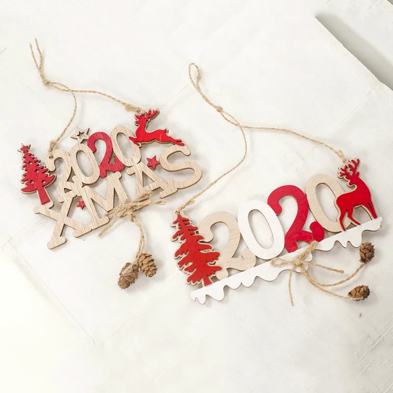 

2020 Xmas Letters Elk Tree Wooden Sign Christmas Decoration for Home Pendant Hanging Ornament New