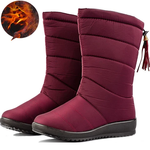Women Boots Ankle Boots Down Snow Boots Waterproof Tassel Winter Shoes Women Warm Fur Black Boots Female Botas Mujer