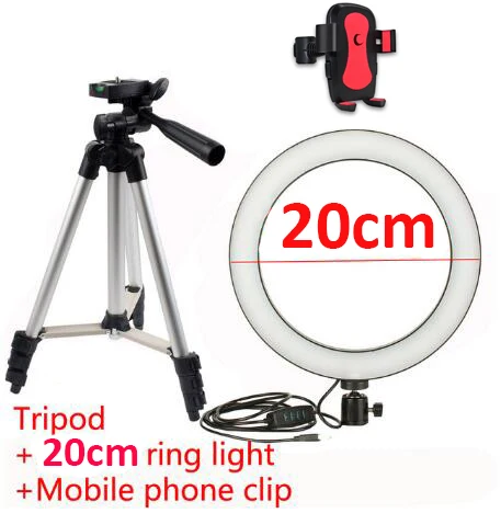 7.9inch Tripod Ring Светодиодный кольцевой светильник для студийной камеры с регулируемой яркостью, кольцевой Штатив для мобильного телефона и видеосъемки, селфи-Палка для Xiaomi, iphone, Canon, Nikon - Цвет: 7.9inch Tripod Ring