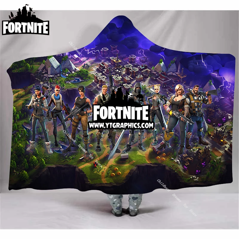 Fortnite 3D печатное плюшевое одеяло с капюшоном для взрослых теплое носимое детское