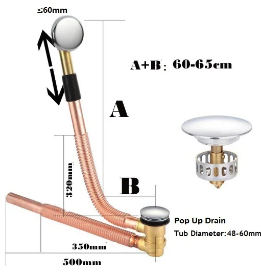 Медные сильфонные ванны Слив для ванны комплект кабельный приводной стопор пуп-ап перелив - Цвет: Copper Pop up