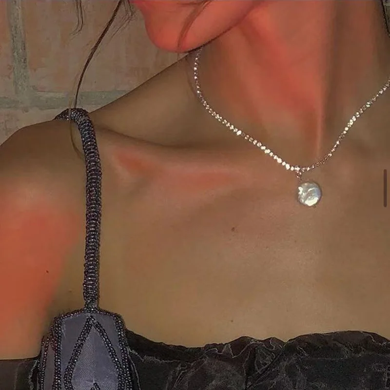 

DAVINI Natural Baroque Pearl Necklaces Vintage Shiny Link Chain Necklaces For Women Female Fashion Jewelry Gifts MG246