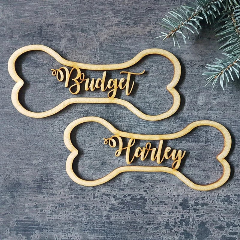 

Dog Stocking Wooden name tag, Custom name place setting , place cards Personalized, Laser cut names, Wedding gifts for guests,