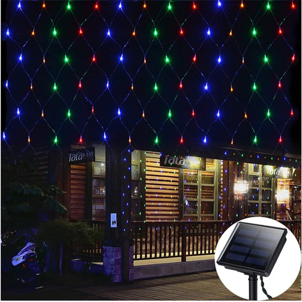 

2X3M 204Leds Solar powered Led Net Mesh String Light Home Garden Window Curtain Decoration lights for Christmas Wedding