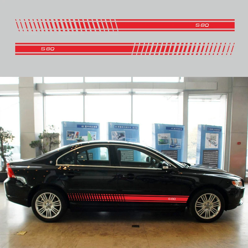 2 шт./лот 220x12 см автомобильный боковой Стикер s для Volvo S80 Авто Виниловая пленка наклейка Аксессуары для тюнинга автомобиля - Название цвета: RED