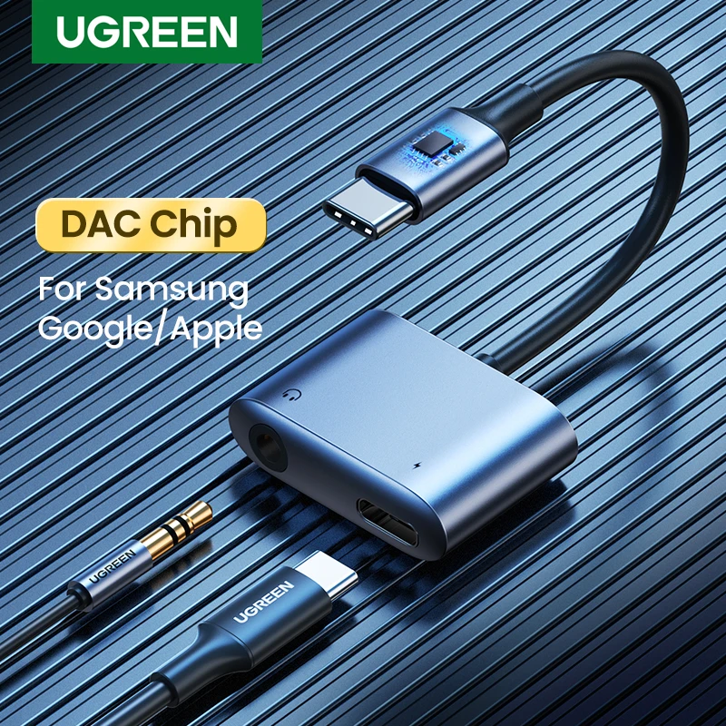 UGREEN USB C zu AUX Kabel Adapter Typ C 3,5mm AUX Kopfhörer Konverter DAC Chip PD QC Lade Für huawei P20 Pro Samsung Pixel 4