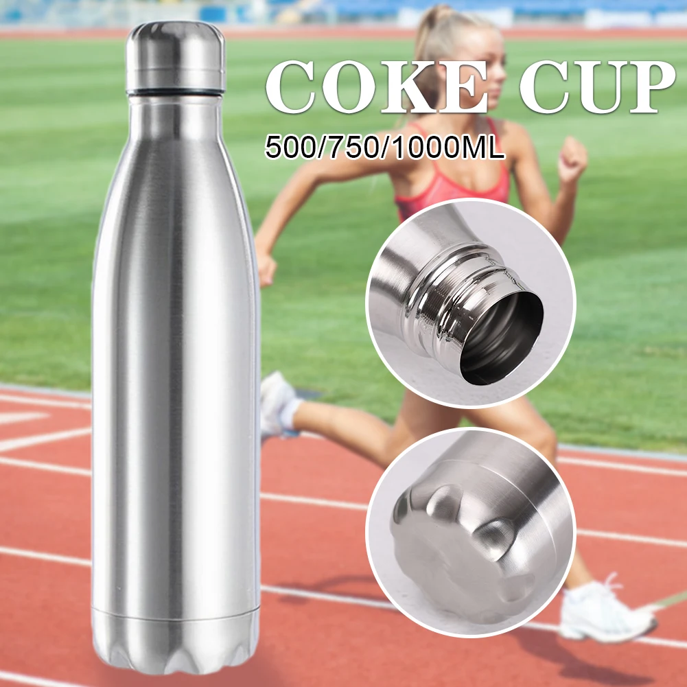 500/750/1000ml Portable Outdoor Water Bottle Food Grade Stainless Steel Single Wall Leakproof Vacuum Cup Hot Cold Water Bottle