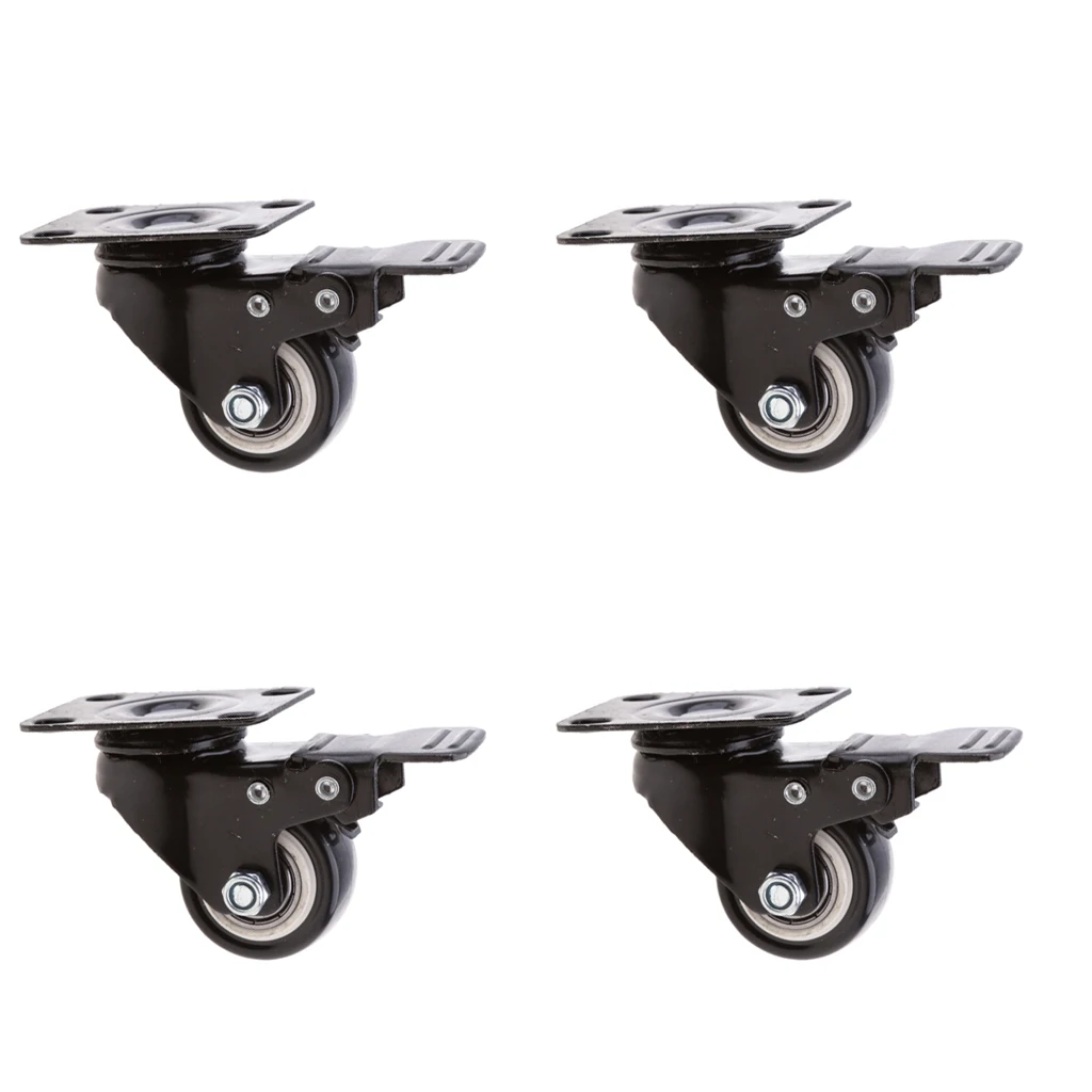 4 x Heavy Duty 40mm PVC Swivel Castor Wheels Trolley Furniture Caster with Brake Black