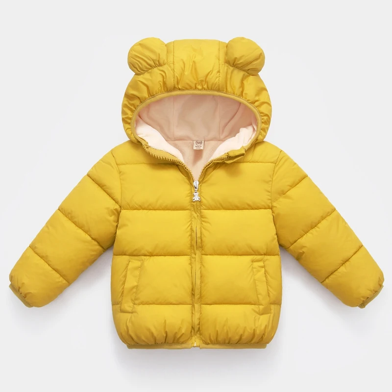 Креманная куртка с ангелом, зимняя детская парка с капюшоном для девочек теплое пальто из кораллового флиса куртка с хлопковой подкладкой для мальчиков детская верхняя одежда - Цвет: Yellow