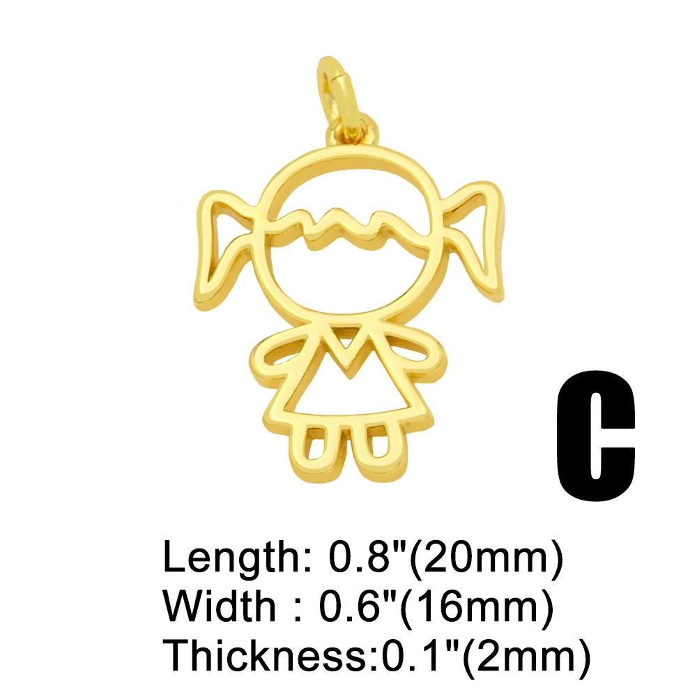 OCESRIO Fashion Small Mini Cute Boy and Girl Gold Plated Pendant Copper Zircon Jewellery Crafts Wholesale pdta495