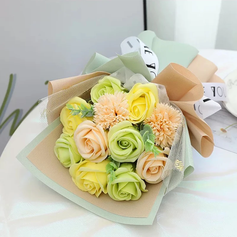11pcs Scented Artificial Soap Flowers Rose Bouquet Gift Bags Valentine's Day Teacher's Day Gift Bridal Bouquet Wedding Decor