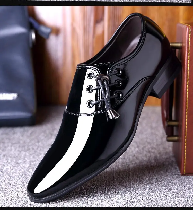 Classic 6cm Men High Heel Shoes Formal Mens Party Loafers Brown Patent Leather Dress Shoes Men Oxfords Fashion Mens Pointy Shoes