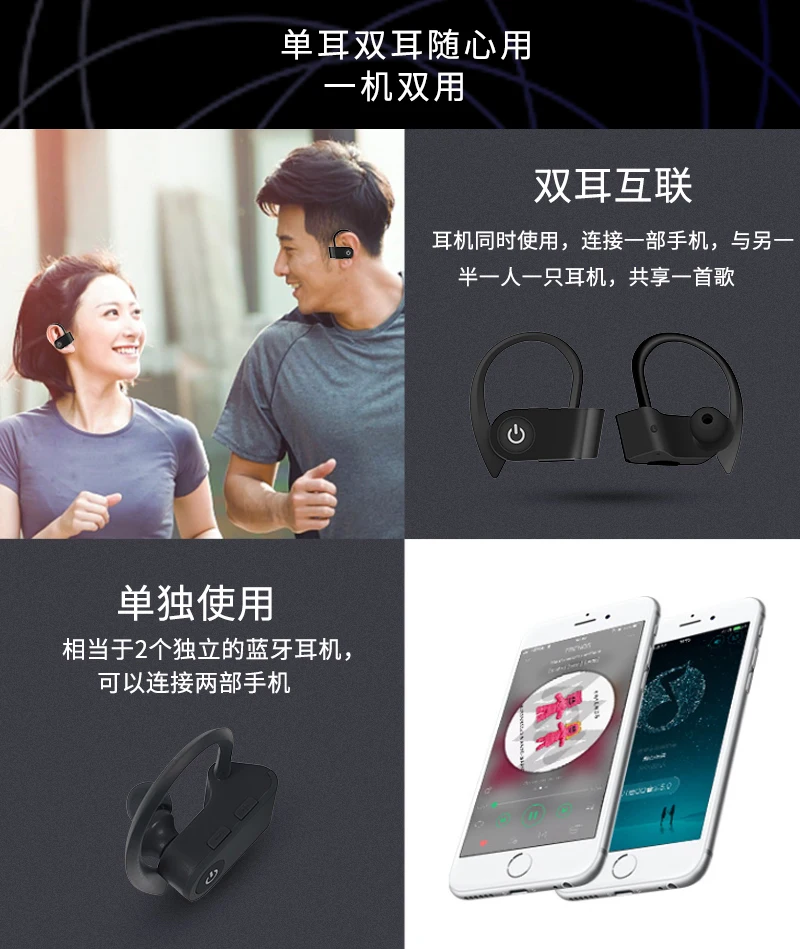 Беспроводные наушники с Ушными крючками, Bluetooth 5,0 TWS, гарнитура, спортивные анти-свободные наушники для бега, поддержка микрофона для смартфона
