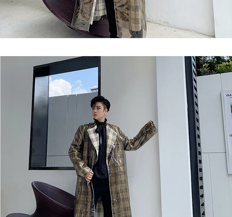 Men Jacket Outerwear 2 Layer Casual Plaid Long Trench Coat Male Women Streetwear Vintage Fashion Cardigan Windbreaker