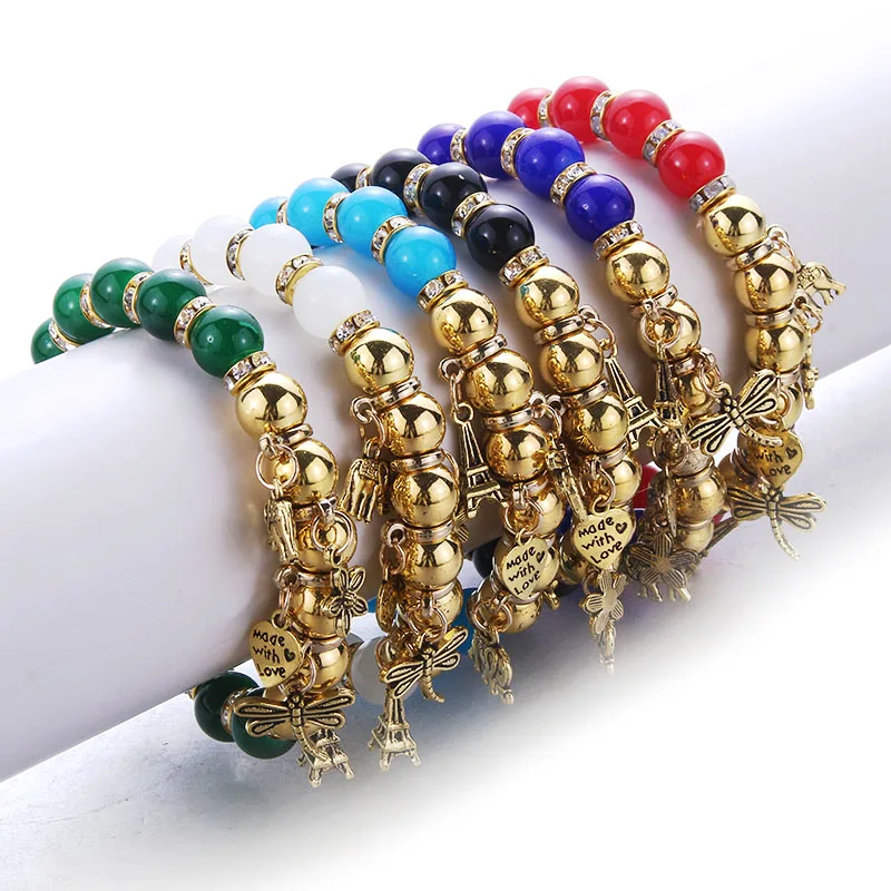 

New gold elastic beaded bracelet Beautiful Imitation pearls Round beads Glamour Fashion Jewelry Exquisite women pendant bracelet
