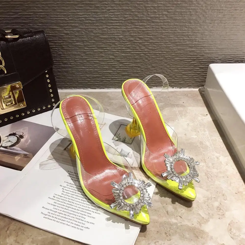 Новинка; женские туфли-лодочки; пикантные прозрачные стразы; туфли на высоком каблуке с острым носком; женская повседневная обувь; женские туфли на шпильке для вечеринки; свадебные туфли - Цвет: yellow