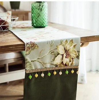 

green/orange pastoral table runner fringes floral plants printed coffee table cloth tablecloth rectangular small fresh table mat