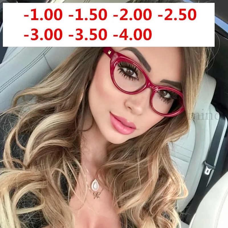 

Square Finished Myopia Glasses Women Men Short-sight Eyeglasses Red Frame Myopia Female Prescription Eyewear Frame -1 to -4.0 NX