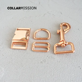 

(metal buckle+adjust buckle+D ring+metal dog clasp/set) DIY dog collar rose gold 25mm webbing sewing accessory premium quality
