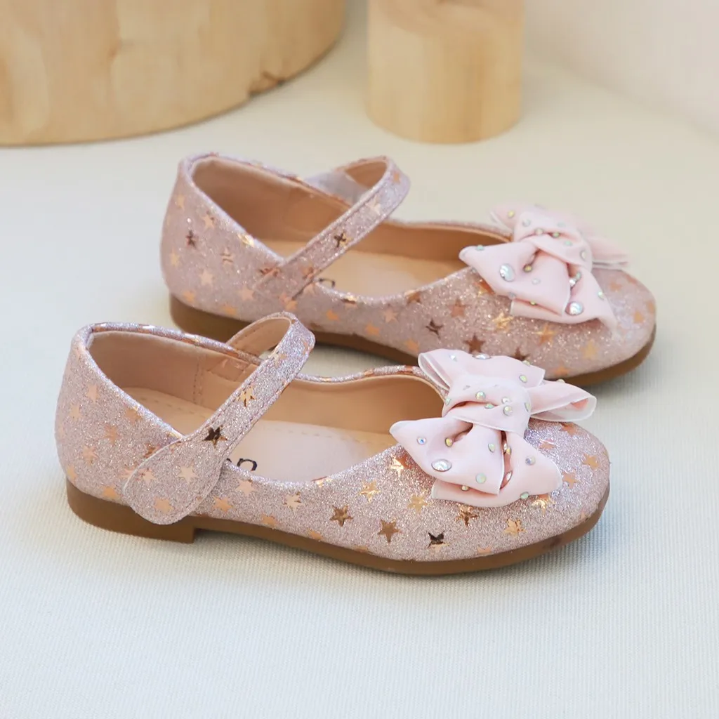 Детская кожаная обувь; бант с кристаллами и блестками для маленьких девочек; тонкие туфли принцессы; Sandalia Infantil; школьная обувь для девочек