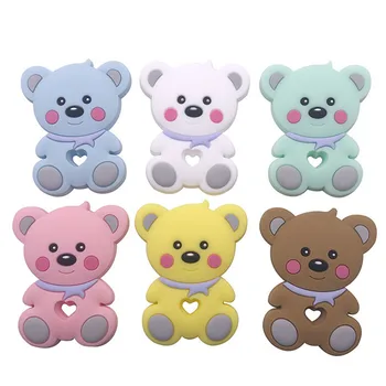 

1pc Cute Bear Baby Teether Baby Silicone Animal Teethers Infant Teething Toy Diy Necklace Pendant Baby Shower Gift