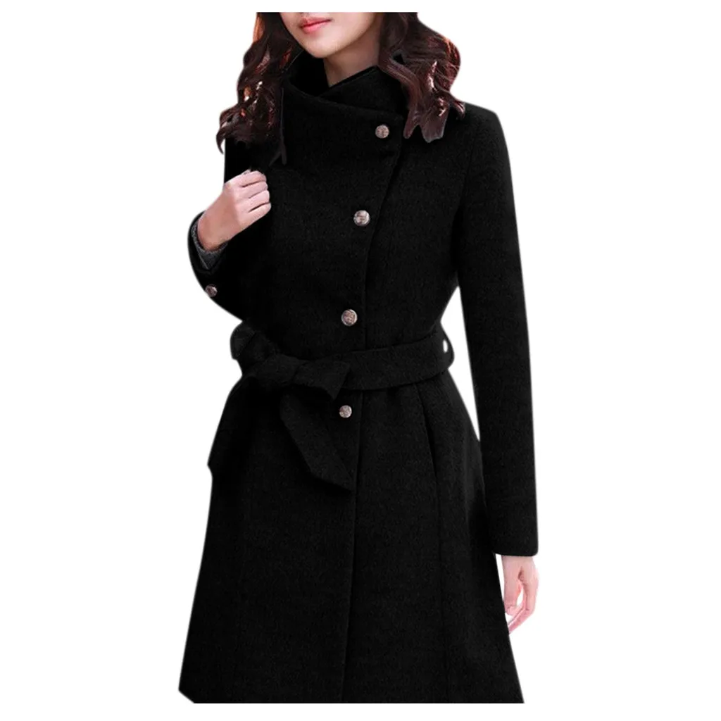 Осень Зима Новая модная женская куртка женская однотонная шапка пальто шерстяное пальто с лацканами куртка пальто с длинными рукавами верхняя одежда#105