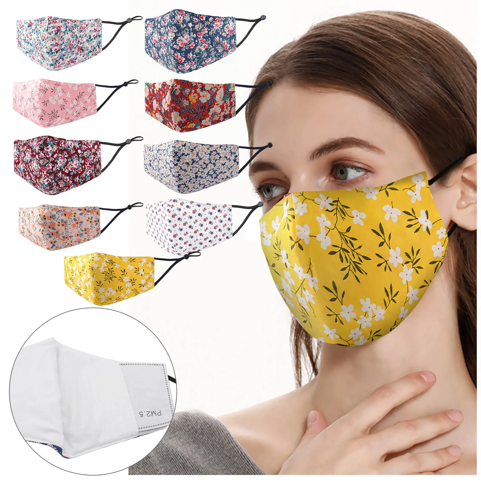 Tanie Unisex kwiatowy nadruk przeciwpyłowy wielokrotnego użytku usta maski na twarz kobieta zmywalna sklep
