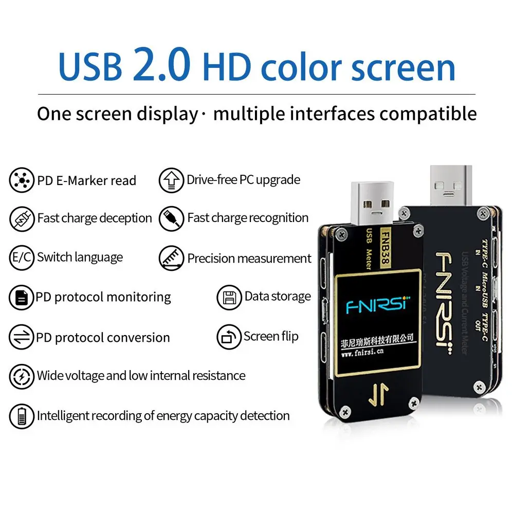 HD USB тестер FNB38 с ЖК дисплеем напряжения тока триггеры заряда QC2.0 триггер быстрой