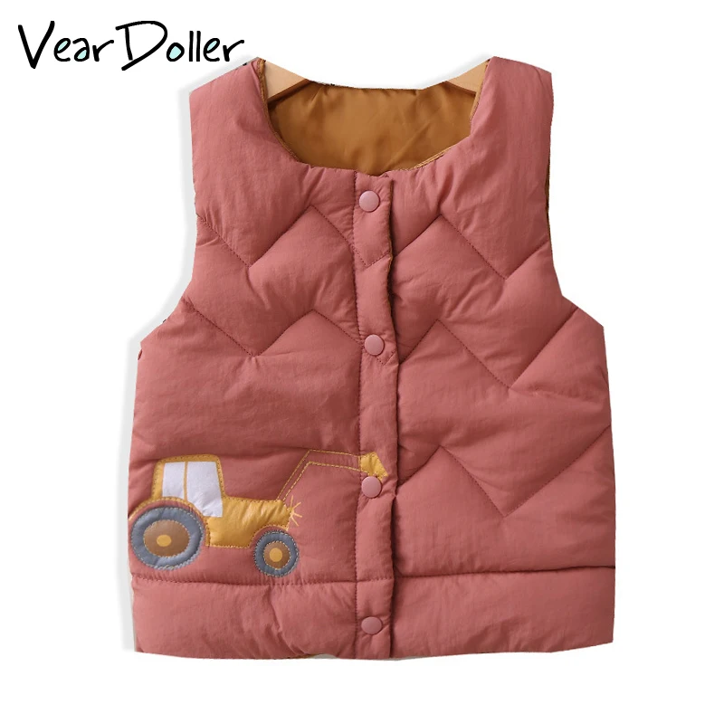 

VearDoller Kids Coats Autumn Winter Children Warm Vest for Boys Cute Excavator Pattern Quilted Boy's Coat Sleeveless Waistcoats
