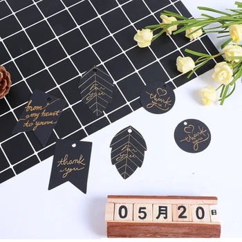 

100pcs/lot Thank You Black and Golden gift greeting decoration card With small holes Hangable