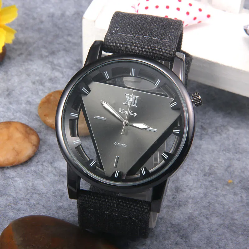 

MEN'S Watch Cowboy Canvas Watch Strap Triangular Double-Sided Hollow out Cool Large Dial Quartz Watch Casual MEN'S Watch
