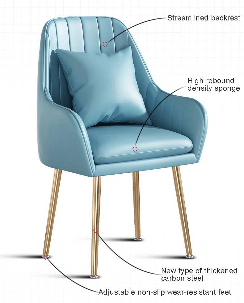 PU Leather Dinning Chair Nordic Style Furniture Black Golden Foot Makeup Armchairs For Bedroom Decoration Chairs Kitchen Chair