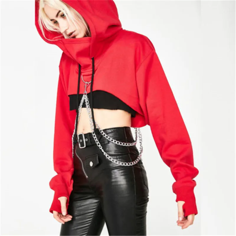 2019 Cool Girl Sweatshirt Gothic Punk Crop Tops Long Sleeve Hoodie Sweatshirt Women Autumn Plaid Bl