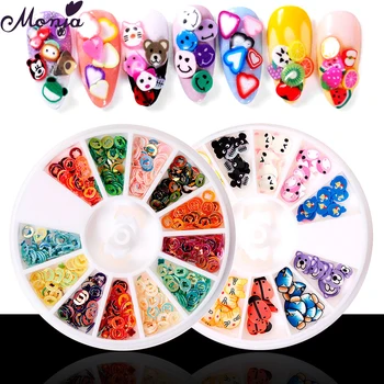 

Monja 12 Grids/Box Nail Art Sequins Colorful Hollow Circle Cute Multiple Animal Pattern Glitter Flake 3D DIY Manicure Decoration