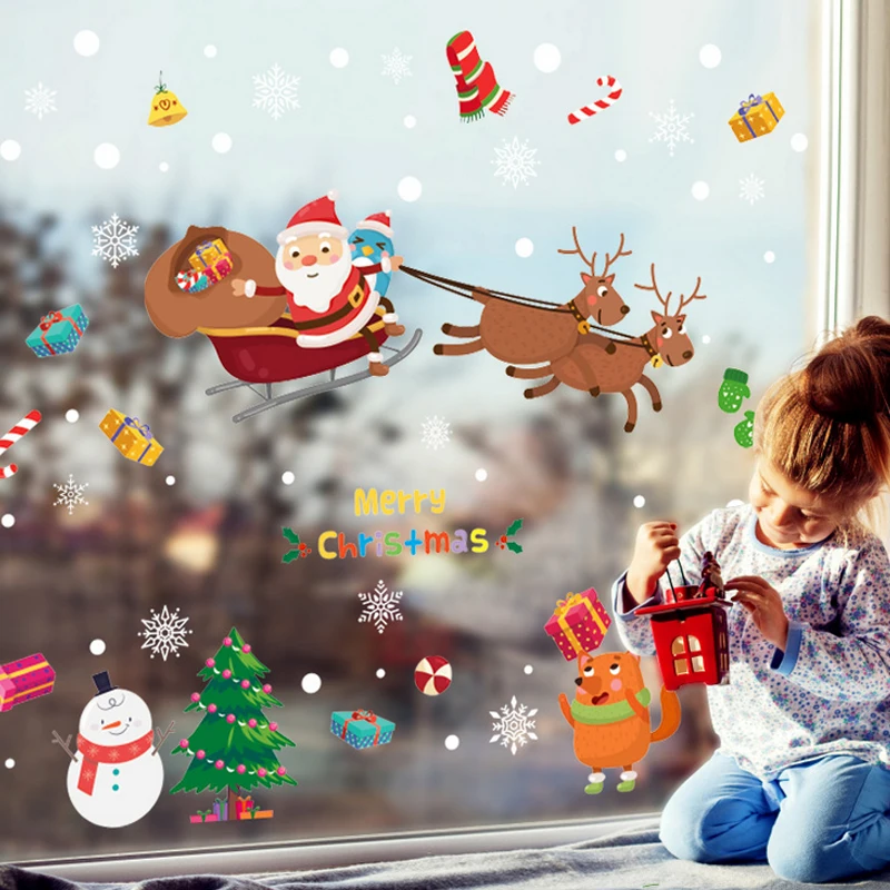2020 Christmas wreath Wall Stickers Window Glass Festival Decals Santa Murals New Year Decorations for Home decor |