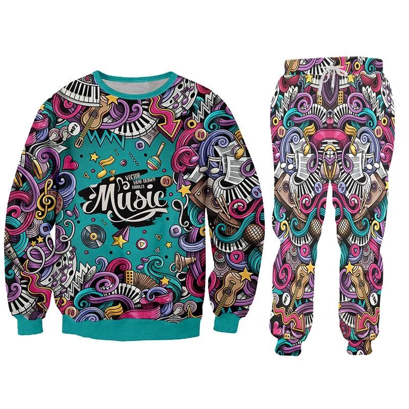 SWPA00245 UJWI 3D Print Men 2 piece set Music Note instrument Party Hip Hop jogger Tracksuit Jacket Sweatsuit Sweatshirt Hoodies sports - Цвет: SWPA00245