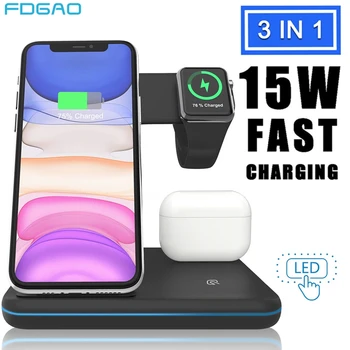 

3 in 1 wireless Charging Stand for Apple Watch 5 4 AirPods Charging Station Qi 15W Fast Charger for iPhone 11ne 11 Pro X XS XR 8