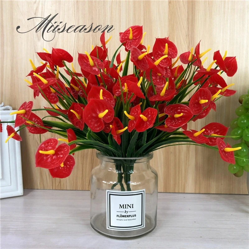 

Artificial Anthurium green potted water grass anthurium flowers 7 fork indoor green plants balcony office desktop bonsai set