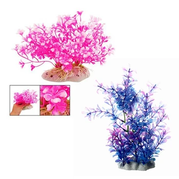 

Newest 2 Pcs Aquatic Dwarf Plastic Plant Ornament for Fish Tank Artificial Water Plants for Fish Tank-Hot Pink, White & Purple