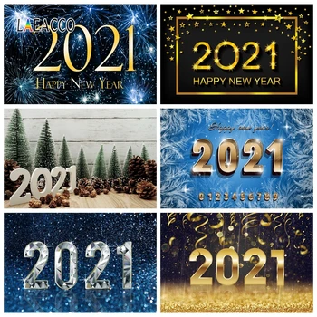 

Laeacco Happy New Year Backdrops Wooden Board 2021 Pines Fireworks Star Diamond Photography Backgrounds Party Decor Photozone