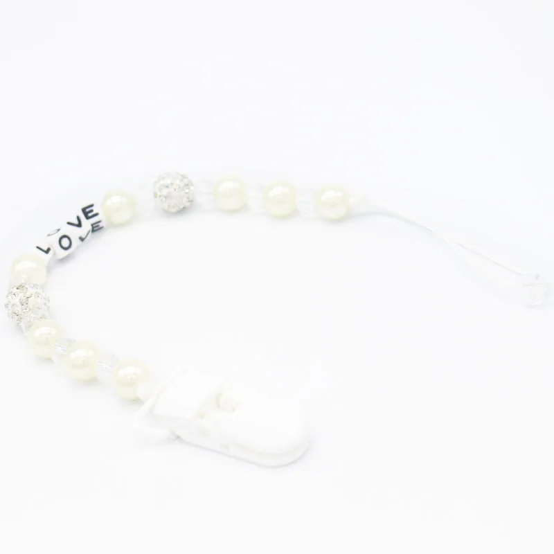 Baby Pacifier Clips Crystal Pearl Baby Pacifier Chain Anti-dropping Anti-lost Chain Infant Kids LOVE Letters Pacifier Chain