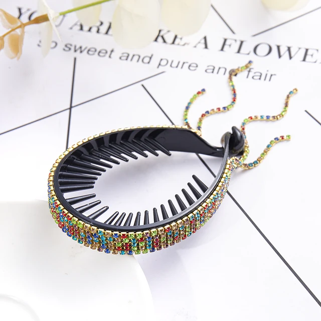 FORWOT Women Elegant Luxury Rhinestone Tassel Ponytail Hair Claws Hair Clips Barrettes Hairpin Headband Fashion Hair Accessories Multicolor