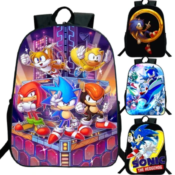 

16 Inch Kids Mochila Cartoon Sonic Backpack Boys Girls Primary School Bag Laptop Backpack Teenager Bookbag Travel Bag Child Gift