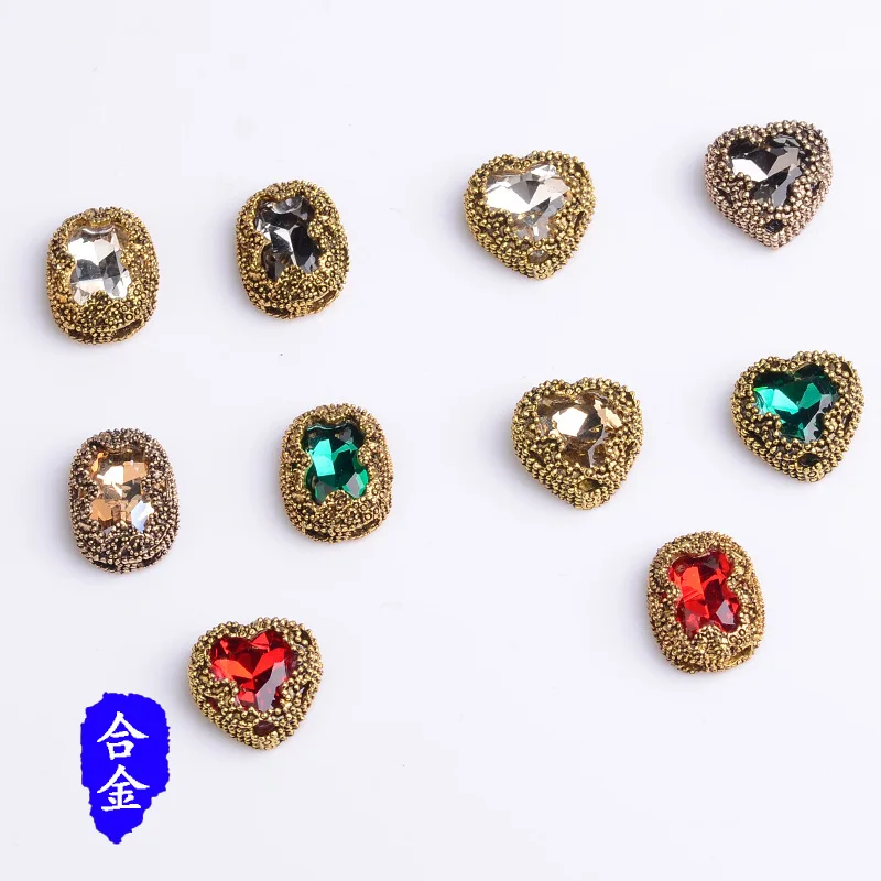 

50pc Gold color Crystal Triangle/Heart Shape charm for cloth/wedding hair Jewelry Findings for DIY Handmade Jewelry Making