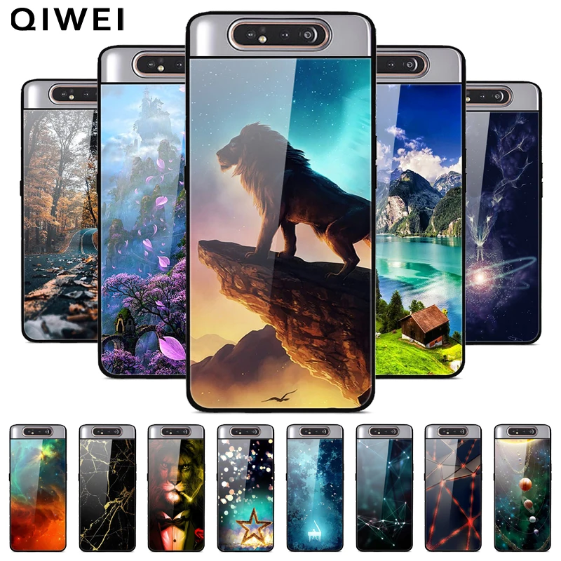 

For Samsung A80 Case Tempered Glass Hard Back Cover For Samsung Galaxy A80 A90 A 90 Phone Cases Soft Bumper Coque A 80 2019 A805